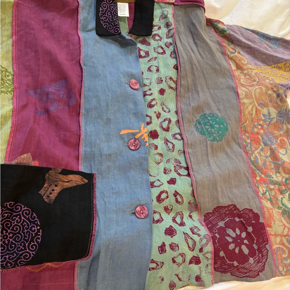 SCRAMBLE Multicolor Patchwork Button Down Shirt - image 8